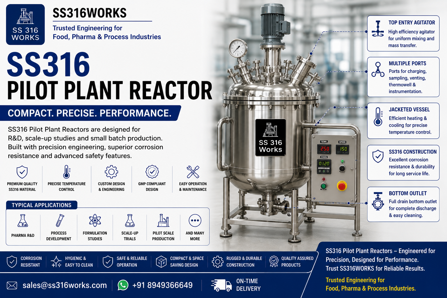 SS316 Pilot Plant Reactor Manufacturer in India